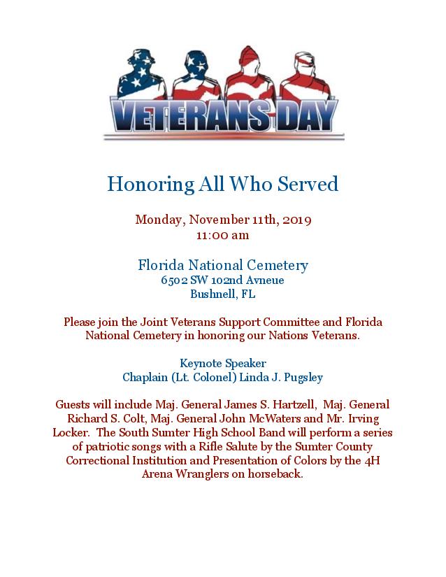Veterans Day Ceremony Florida National Cemetery – American Legion Post ...